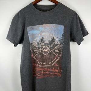 Quiksilver Men's Circle Palm Tropical Graphic Tee Shirt Charcoal Heather Regular